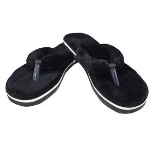 Sale Yug Fuzzy Plush Flip Flop Slippers Cozy Soft Indoor Comfort Sandals Black 6
